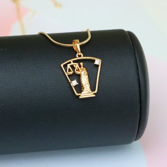 "Lady Justice Rose Gold Pendant with Crystal Accents, XPPT1588 - Picture 3 of 13